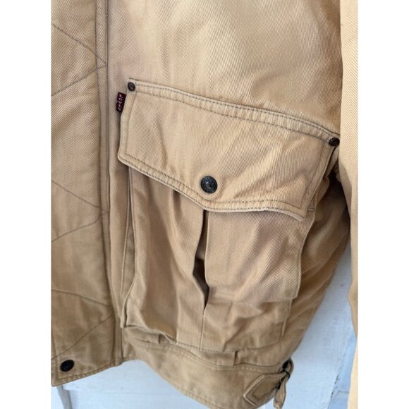 Vintage 90s Mens Levis Tan Cotton Trucker Jacket Sherpa Lined Size M - Picture 3 of 14